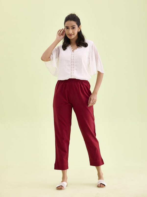 Image of GO COLORS Solid Soft Cotton Printed Pencil Pant for Women | Breathable, Side Pocket