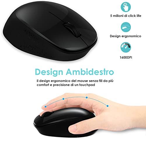 LeadsaiL Maus Kabellos, 2.4G Wireless Maus Leise mit USB Empfänger, 1600 DPI Optical Tracking, 3 Tasten Mäuse, Für Links- und Rechtshänder, Kompatibel mit PC, Mac, Laptop, Windows - Schwarz – Bild 5