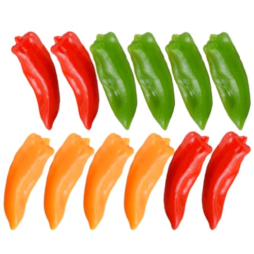 Alasum Mini Artificial Peppers, 12pcs Fake Orange Red Green Pepper Simulation Lifelike Hot Chili Vegetable Model Photo Props Kitchen Decor