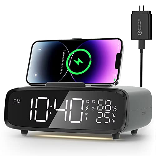 Colsur Digital Alarm Clock With Led Night Light Wireless Charging