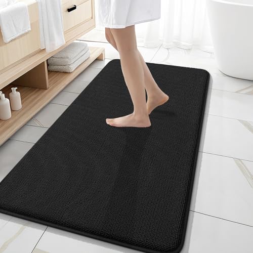 Image of OLANLY Thick Memory Foam Bathroom Runner Rugs 47x20, Extra Soft Absorbent Long Bath Rug, Quick Dry Bath Mats, Non-Slip, Machine Washable Mat for Bathroom, Tub and Shower, Home Decor Accessories, Black