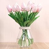 Tulipanes artificiales de látex de alta calidad, bien hechos y de colores vibrantes, aspecto realista. Altura de los ramos de tulipanes: 33 cm, altura de las flores: 7 cm.