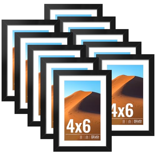 Image of LaVie Home 4x6 Picture Frame Black Set of 10, Display 3.5x5 with Mat or 4 x 6 Without Mat Picture, Photo Frame Collage for Wall Gallery or Table Deco, Hanging or Tabletop Display