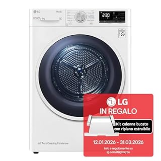 LG RH90V9AVHN Asciugatrice Smart a Carica Frontale 9 Kg, Classe C, Condensazione con Pompa di Calore, Wi-Fi con SmartThinQ, Eco Hybrid, Allergy Care, 60 x 69 x 85 cm - Bianco