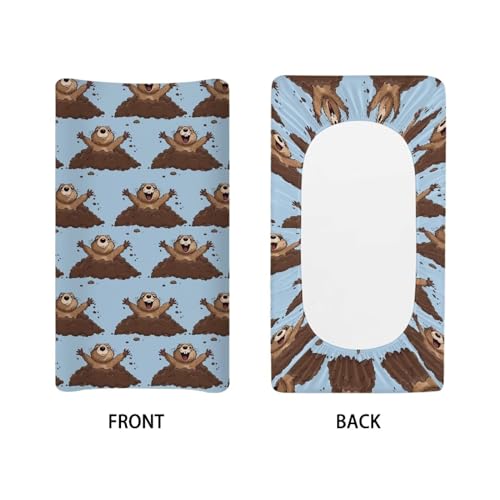 Image of Marmot Cute Changing Pad Cover for Baby Girls Boys Change Table Covers Diaper Changing Mat Sheets Cover Soft Breathable Blue