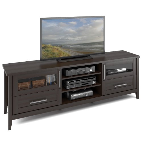 CorLiving Jackson Extra Wide TV Stand Component Bench Media Storage Unit, Espresso Finish, For TVs Up To 80”