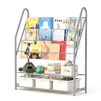 Garden 4 you Children's Bookshelf, 3 Tier Childrens Bookcase, Kids Bookshelf, Kids Storage Units, Toy Storage, Kids Shelves for Kids Room, Bedroom, Playroom, Nursery, Toddler Room (Grey)
