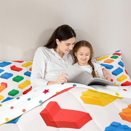 Image of Feelyou Building Blocks Gaming Toy Comforter Set Twin Size Kids Boys Girls | Teens Brick Colorful Duvet Set Room Decor 2Pcs Warm Cozy Breathable Lightweight All Season