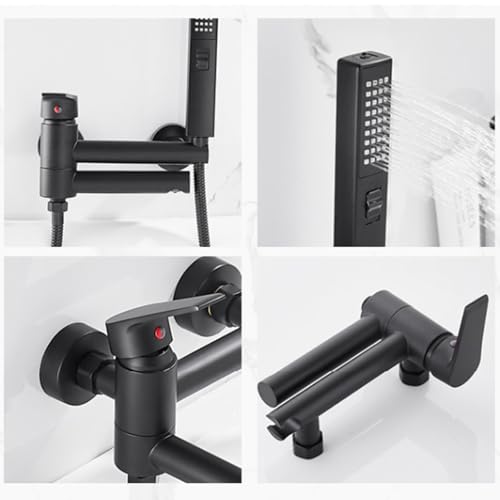 Ensemble de robinet de douche mural mitigeur bain-douche noir pivotant - 5