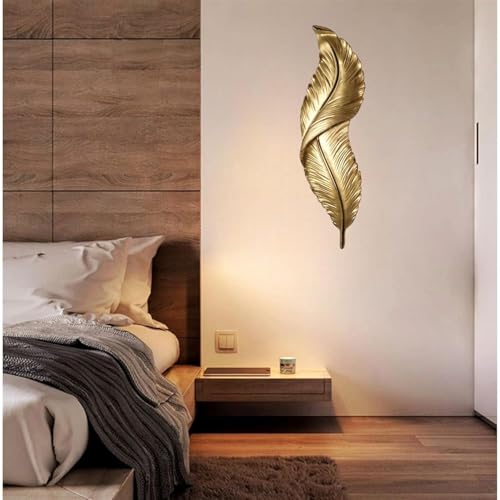 Image of Modern Gold Decorative 3-Color LED Warm White, Natural White & Cool White LED Feather Design Wall Lamp Sconce for Living Room, Bedroom, Hallway, Hotel, Staircase, Reception