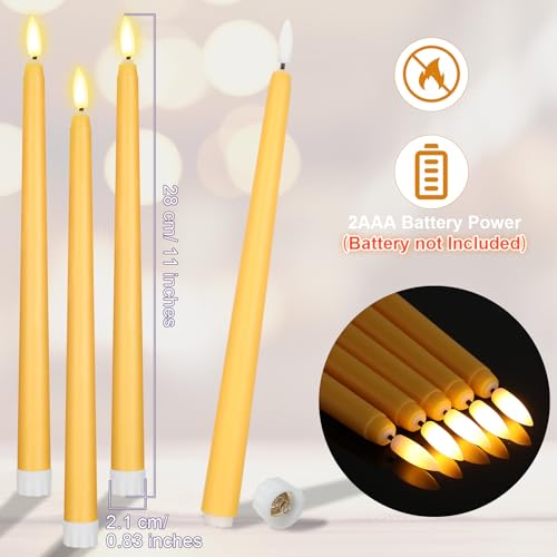 Image of Handepo 48 Pack Flameless Taper Candles Realistic with Flickering Candlelights Plastic 11 Inch Last Long Battery Operated Window Candlestick for Halloween Christmas (Yellow)
