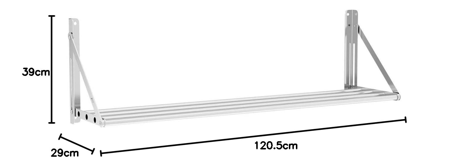Royal Catering Estante De Pared Plegable Estantería para Cocina RC-TFWH120X30 (120 x 30 cm, hasta 40 kg, Diseño de Barras, Acero Inoxidable)