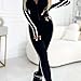 CEXOO Women's Slim Fit Side Web Half-Zip Jumpsuit,Women's Fashion and Sexy Yoga Jumpsuit White Striped Sports Jumpsuit (Black,M)