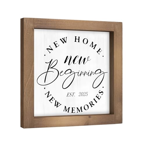 pechpell Wooden New Home Sweet Home Sign Decor, 6 Inch New Beginnings Rustic 2025 Housewarming Gifts for Family Homeowner, Indoor Table Tiered Tray Wall Art Shelf Desk Bedroom Farmhouse Decorations