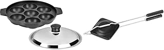 Tosaa Non Stick 7 Cavity Appam Patra with Lid (17 cm, 200 Grams) T2Stsr Sandwich Gas Toaster Regular (Black)