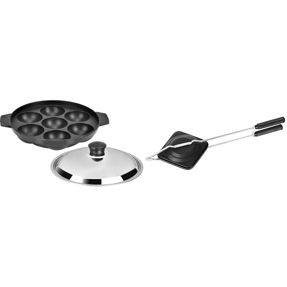 Tosaa Non Stick 7 Cavity Appam Patra with Lid (17 cm, 200 Grams) T2Stsr Sandwich Gas Toaster Regular (Black)-image-25