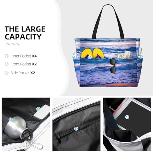 Beach Sunset Ocean Waves Large Capacity Foldable Tote Bag Women Beach Tote Bag Handbag Gym Bag Travel Shopping Bag3