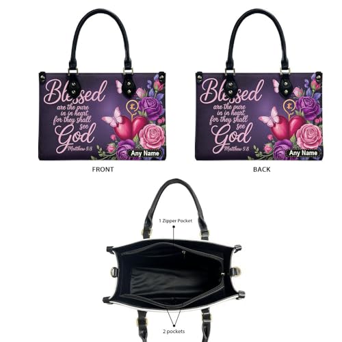 Personalized Leather Handbag with Your Name and Zipper, Perfect Gifts for Christian Gifts For Women - Mother's Day Gifts, Church Bags for Women, Bible Bag, Purses For Moms, Personalized Bags RcdNX32