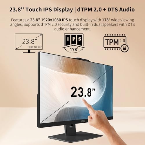 Image of msi Modern Business All-in-One Desktop, Intel Core 7 150U, 23.8 inch FHD IPS 1920x1080 Touchscreen, 64GB DDR5, 1TB SSD, Wi-Fi 6E, IR Camera, HDMI, DP, AI PC, Wireless KB & Mouse, Windows 11 Pro, Black