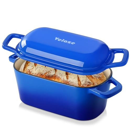 Image of Velaze 3.6QT Dutch Oven for Bread Baking,Oval Cast Iron Enameled Bread Oven Pan with Lid and Offset Handles,Oven Safe to 500F for Homemade Sourdough Bread(Blue)