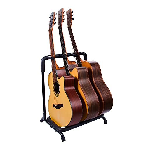 Soporte de guitarra Ram para 3 guitarras múltiples soporte de guitarra, estante de exhibición plegable de metal para guitarra acústica Cover