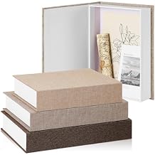 Tioncy 3 Pcs Fake Book Box Neutral Linen Book Box Decorative Faux Prop Storage for Farmhouse Home Decor shelf Table Card Photo DIY Keepsake GiftMulti Sizes,Khaki, Dark Coffee, Light Coffee