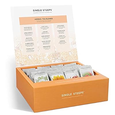 Tea Forte Single Steeps Loose Leaf Tea Sampler Tea Chest, Assorted Variety Tea Box, 28 Single Serve Pouches, Herbal Tea
