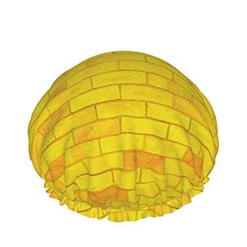 Reusable Shower Cap for Women Long Hair Yellow Brick Road Double Waterproof Layers Bathing Shower Hat Hair Protection EVA Shower Caps