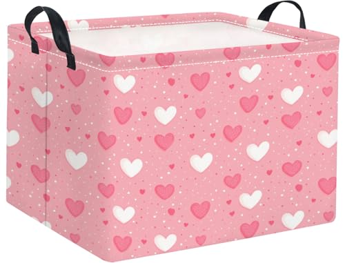 Image of Rectangular Valentines Basket Baby Girl Storage Bin Pink Basket Organizer Box Heart Room Decor(Pink Hearts)