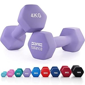 Core Balance Dumbbell Pair Hex Weight Neoprene Coated Cast Iron Strength Training (2 x 1kg, 2kg, 3kg, 4kg, 5kg, 6kg, 7kg, 8kg, or 10kg)