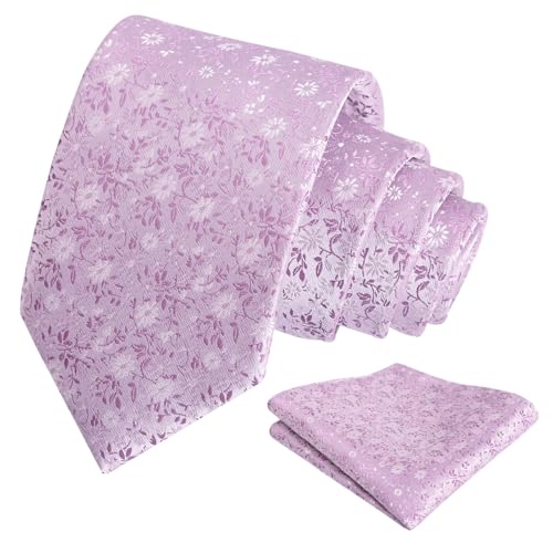 Image of Alizeal Mens 3.15inches Exquisite Floral Tie with Small Flower Printed Pocket Square