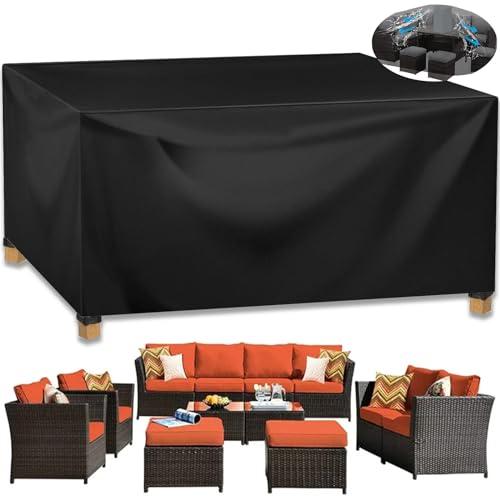 GYCQRS Capas móveis de jardim grande, capa de mesa exterior impermeável, 420D Oxford capa protetora para móveis de jardim, cobertura de mesa retangular para conjunto de jardim exterior, anti-UV, 220 x