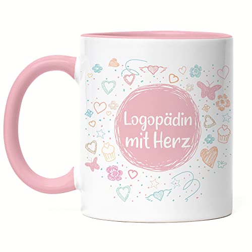 Hey!Print Logop&auml;din mit Herz Tasse Rosa Dankesch&ouml;n Geschenk Danke Sagen F&uuml;r Alles Logop&auml;die