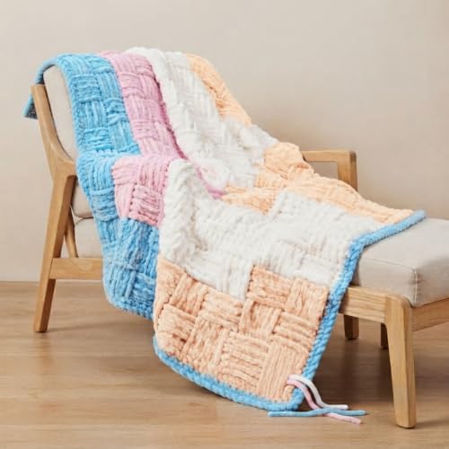 Image of ProKart - Blankie Plush & Cuddly Chenille Yarn for Knitting & Crochet | Super Soft Velvet Pastel Yarn for Blankets, Baby Toys & DIY Crafts | 100g, Pack of 4 (Light Blue, Baby Pink, White, Peach)