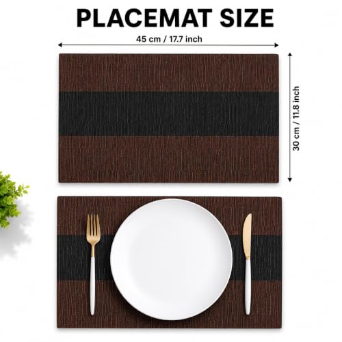 Image of OXSAM Placemats, Heat Insulation Non-Slip Vinyl mats, Stain-Resistant Tablemats for Home and cafe Dining Table Decor (Brown & Black, Pack of 6)