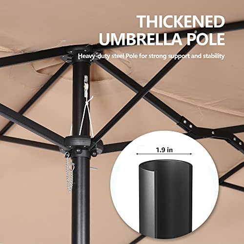 Patio Tree 15 Ft Outdoor Umbrella Double-Sided Market Patio Umbrella With Crank, 100% Polyester, Base Included (Beige) #TOP3