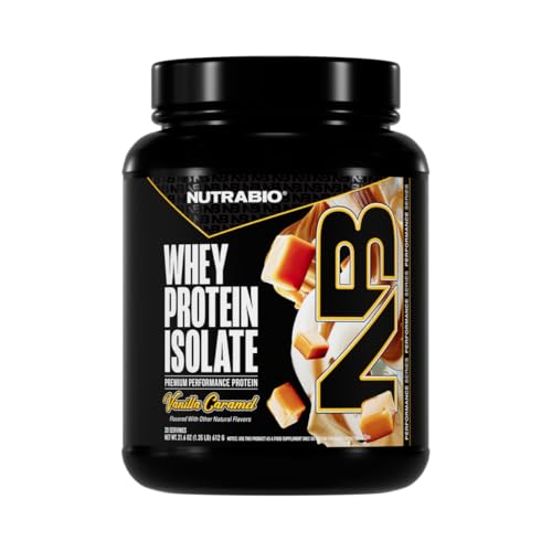Image of NutraBio 100% Whey Protein Isolate Protein Powder, 25g Protein with Complete Amino Acid Profile, Non-GMO, Soy & Gluten Free, Low Carb, Low Calorie Whey Protein Powder, Vanilla Caramel, 20 Servings