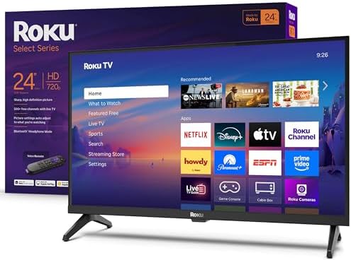 Roku Smart TV 24" Select Series, 720p HD TV – Roku TV with Voice Remote – Flat Screen LED with Wi-Fi for Streaming Live Local News, Sports - 24R2D5 (Renewed)