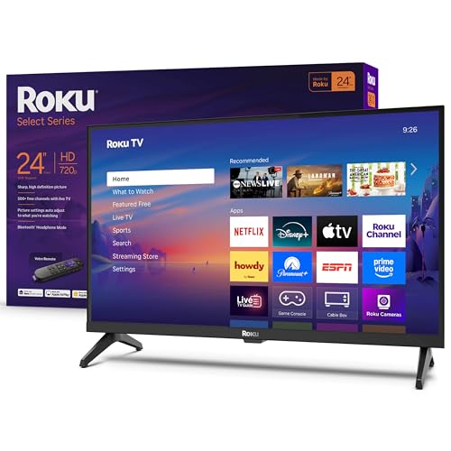 Roku Smart TV 2025 – 24-Inch Select Series, 720p HD TV – Roku TV with Voice Remote – Flat Screen LED Television with Wi-Fi for Streaming Live Local News, Sports, Family Entertainment