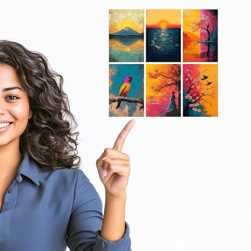 Image of SiddArtify Abstract Landscape Wall Art Poster Print Set - Colorful Nature Prints for Living Room Bedroom Office Decor - Set of 2-4x6 Inch - Board (Pack of 6) - Sticker (Pack of 6)