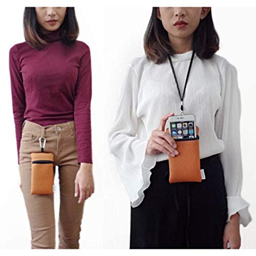 Image of Neoprene Neck Cell Phone Sleeve Bag Pouch w / Clip (Chevron Orange Black)