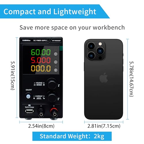 Image of DC Power Supply Variable,60V 5A 300W Adjustable Switching DC Regulated Bench Power Supply with High Precision 4-Digit LED Display, 9V /2A 18W USB Port, Coarse and Fine Adjustment