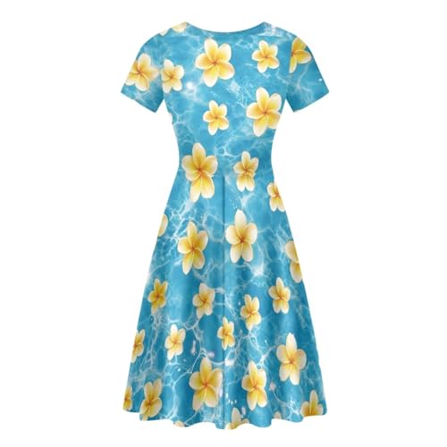 Image of HUGS IDEA Womens Puffy Swing Midi Dress Round Neck Short Sleeve Party A-Line Dresses