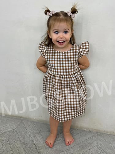 Toddler Baby Girls Gingham Dress Ruffle Sleeve Backless Plaid Dresses Holiday Casual Spring Summer Dress Size 6M-6T2