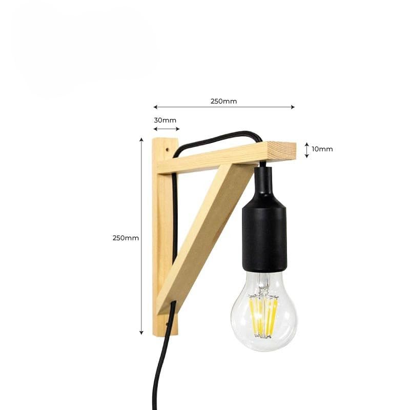 Applique Murale LED Barcelona LN123-B – Équerre Bois Nordique + Suspension Silicone Blanche E27, Style Minimaliste Scandinave