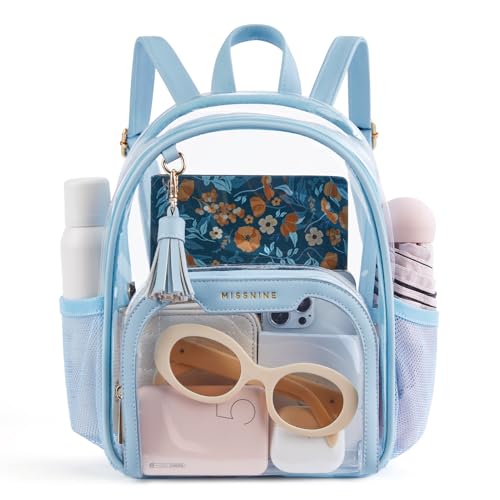 Image of Missnine Small Clear Backpack for Stadium Events Anti-theft Mini Clear Bag for Sport Event Concert with Cute Pom-pom Ball