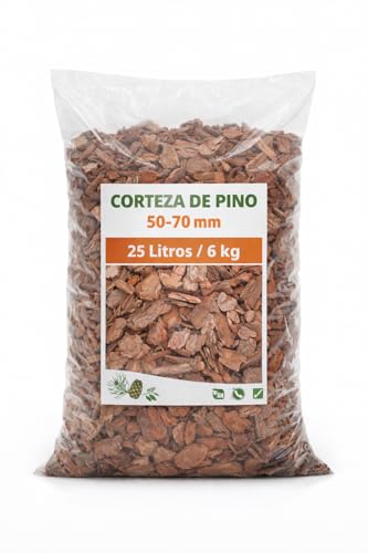 Corteza de Pino Premium Bolsa de 25 litros tamaño 50-70 mm (Peso: 6 kg)
