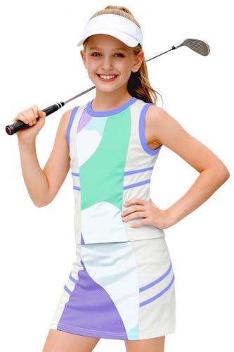 Image of AOBUTE Girls Tennis Golf Outfit Tank Top and Skirt with Shorts Set 4-12 Years