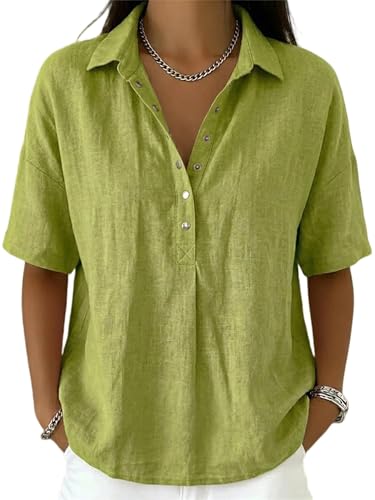 Polos de lino mujer para evitar el calor con blusas de botones transpirables