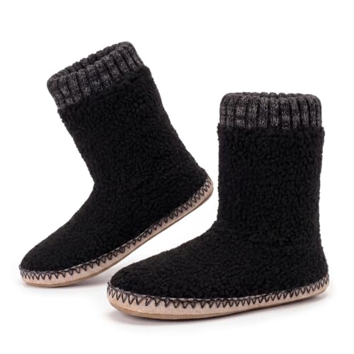 Image of cosyone1997 Boot Slippers for Men Indoor Non Slip Soft Sole | Textured knit upper, fuzzy lining, ankle-high coverage and cushioned insole for cold floors; machine washable